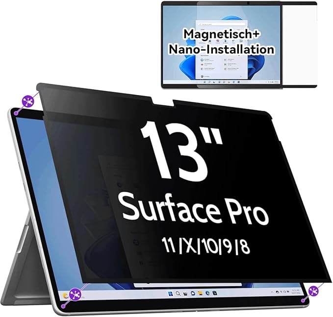 IPROKKO Magnetic Privacy Screen for Microsoft Surface Pro 11/10/9/8/X, Surface Pro Privacy Filter 13 Inch, Anti-Glare Blue Light Laptop Computer Monitor Screen Protector