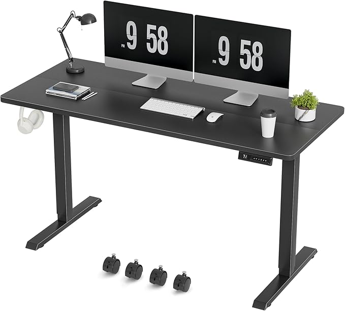 Furmax Electric Standing Desk, 55 x 24 Inches Height Adjustable Desk with Removable Casters, Home Office Computer Desk (Carbon Black)