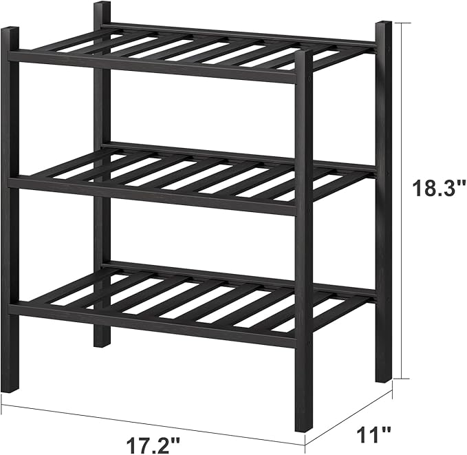 Small Shoe Rack for Entryway,3-Tier Black Bamboo Shoe Organizer for Hallway Closet, Free Standing Shoe Racks for Indoor Outdoor