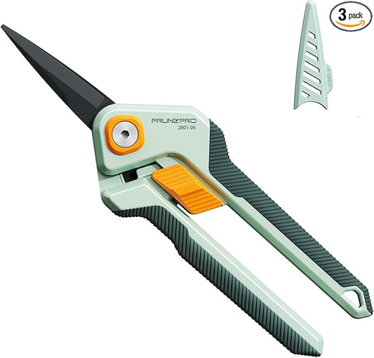 PrunePro Garden Scissors Pruning Shears Sharp Stainless Steel Non-Stick Teflon Coating Blade for Precise Cuts Garden Snip Bonsai Clippers for Plants Rose Flower 3 Pack