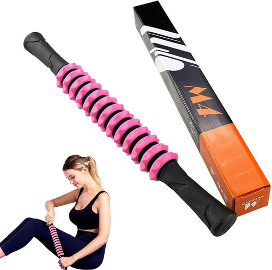 Muscle Roller Stick, Yoga Massage Roller Bar Fitness Beauty Tool for Athletes Relief Leg Back Pain (Pink)