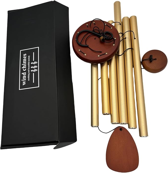 Deep Tone Wind Chimes for Outdoor – 6 Heavy Tubes in Gold (37 Inch), Perfect Garden Hanging Décor or Memorial Sympathy Gift. Sizes 26IN to 37IN Available.