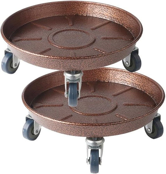 10" Heavy Duty Plant Dolly with Wheels, 160lbs Metal Rolling Plant Stand with Casters, Round Wheeled Planter Caddy Roller Base Carry Potted Tree Flower Pot for Indoor Outdoor Garden, 2 Pack, Bronze