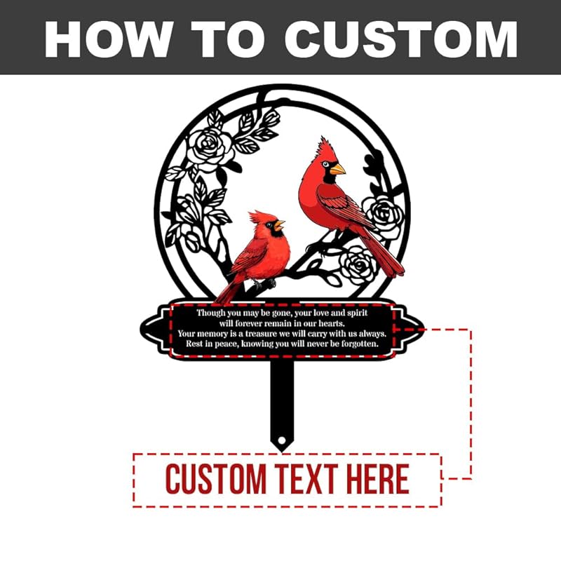 Personalized Cemetery Memorial Metal Stakes, Cardinals Memorial Grave Markers,Graden Decorations for Loss of Mother Father, Outdoor Sympathy Decor Gift