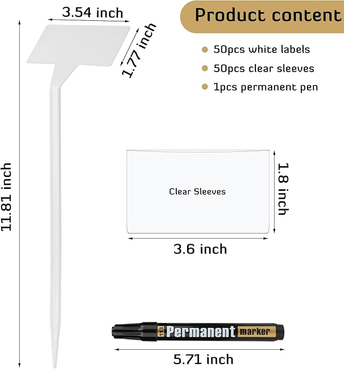 50 Pack Outdoor Plant Label, Large Waterproof Plastic Plant T-Type Tags, Durable Nursery Garden Markers, Perfect for Herbs, Flowers, Vegetable (Height 11.8'')