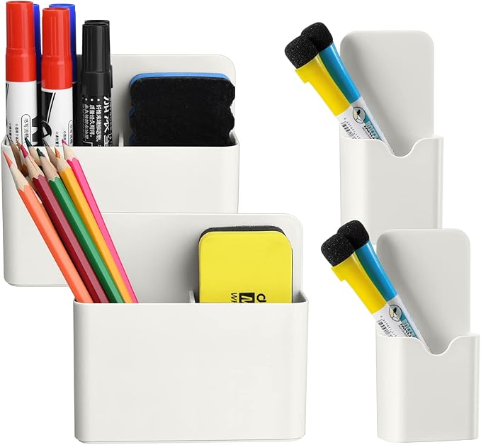 Magnetic Dry Erase Marker Holder, Magnetic Pen Holder Whiteboard Pen Holder Dry Erase Marker and Eraser Organizer,Powerful Neodymium Magnets 2 Pack (Magnetic holder-4pcs)