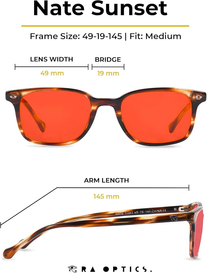 Ra Optics Nate Frame with Sunset Lenses - Science-Based Blue Light Glasses Increase Sleep Quality - Premium Glasses for Men and Women Block Blue Light From Screens