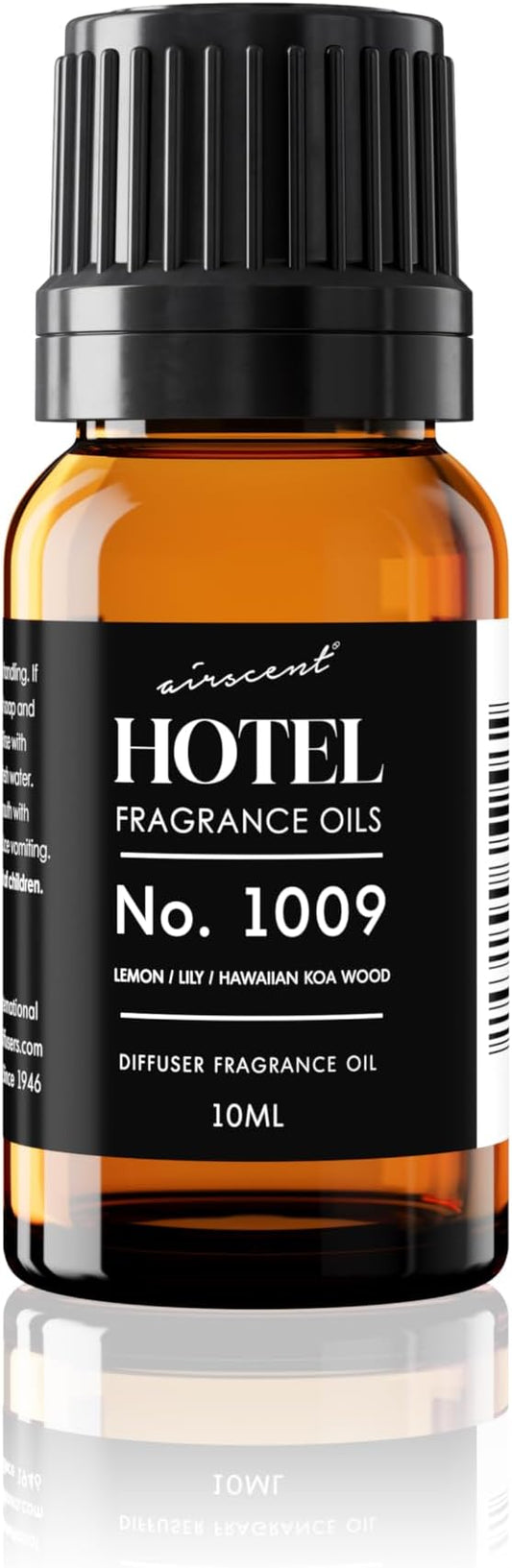 AirScent Hotel Diffuser Oil No. 1009 - Lemon Lily Hawaiian Koa Wood - Hotel Scent Dupe - Premium Fragrance Oil for Ultrasonic and Waterless Diffusers and Crafting - 10 mL, .34 ﬂ oz Glass Bottle