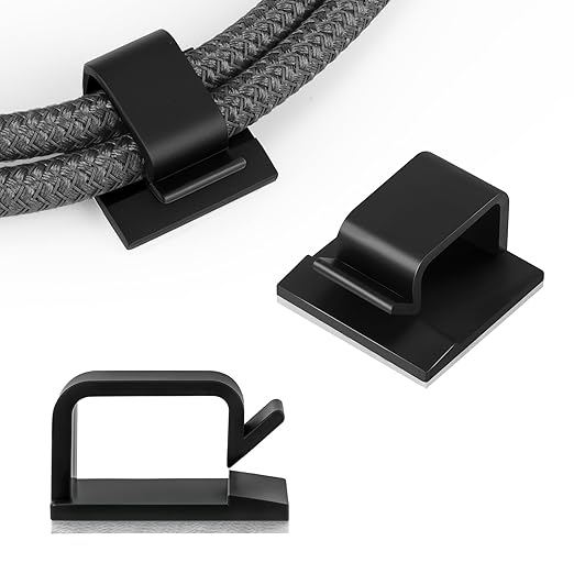 63pcs Black Cable Management,Adhesive Cable Clips,Cord Organizer ID 0.49"x 0.31",Cord Clips for Wires on Wall,Under Desk,Nightstand,PC,TV,Outdoor Lights Strip,Plant Clips for Climbing Plants