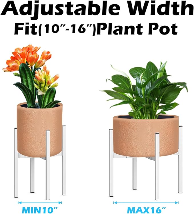 Heavy Plant Stand for 10"-16" Plant Pot Indoor Outdoor Corner, Adjustable Metal Heavy Duty for Large Pot (White 1 Pack)