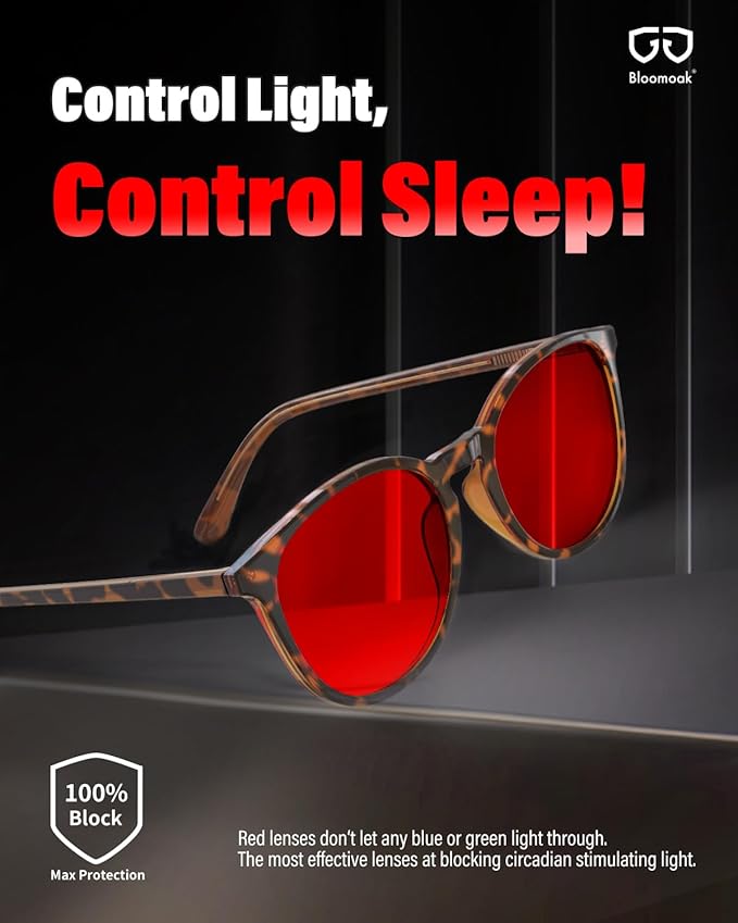 Bloomoak 99% Orange Blue Light Blocking Glasses,Retro Trendy Round Style,Relieve Eye Fatigue,Improve Sleep For Screens/Games