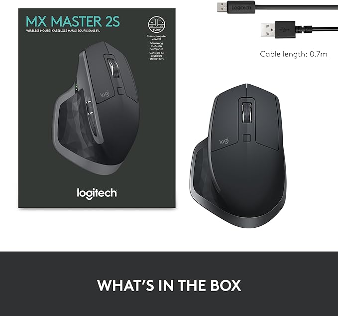 Logitech MX Master 2S Bluetooth Edition Wireless Mouse, Multi-Surface, Hyper-Fast Scrolling, Ergonomic, Rechargeable, Connects Up to 3 Mac/PC Computers - Graphite