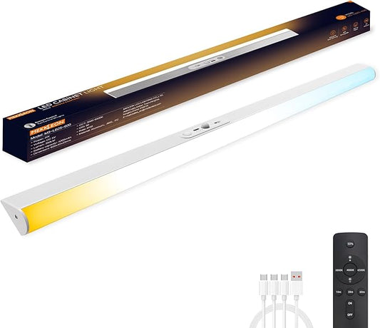 Closet Lights Motion Sensored with Eye-Protection Design, Rechargeable LED Wardrobe Lighting with Remote and Magnetic,120 LED 4000 mAh Cabinet Light Battery Operated for Pantry Wardrobe, 24inch