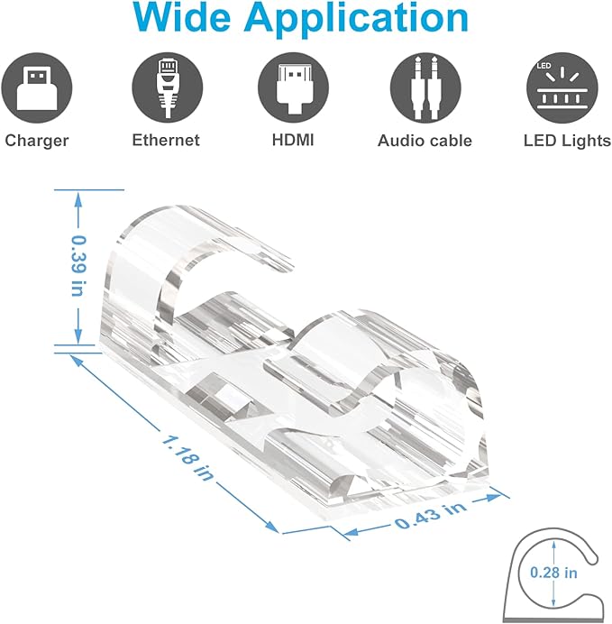 Adhesive Cable Clips Clear (40PCS, M), Upgraded Wire Holders for Wall, Strong Cord Organizer Under Desk, Car, PC, Christmas Light Indoor/Outdoor