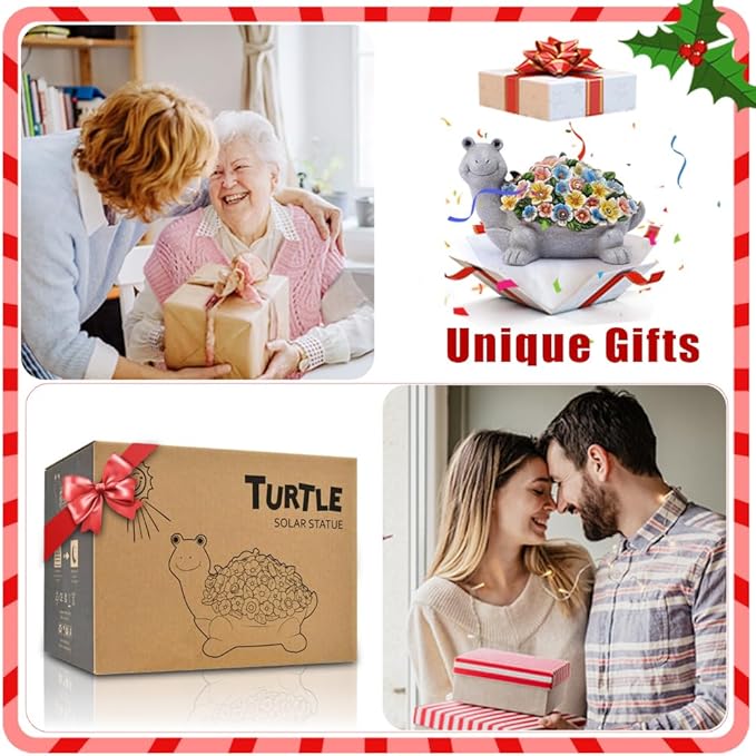 Nacome Solar Turtle Garden Decor with Flowers: Outdoor Clearance Statues Lights for Outside Lawn Ornaments Porch Patio Balcony Yard – Birthday Gifts for Mom Grandma Women