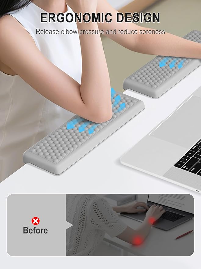 Hsurbtra L-Shaped Desk Elbow Pad, 2-Piece Soft Memory Foam Elbow Support Padding with Non-Slip Rubber Base, Ergonomic Desk Edge Cushion Wrist Rest for Office, Home, Work, Gaming, Gray