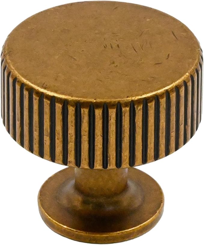 Amerdeco 10 Pack Antique Brass Cabinet Knobs Single Hole Cabinet Pulls 1 Inch Drawer Knobs and Pulls for Bathroom Cabinets ZH0071