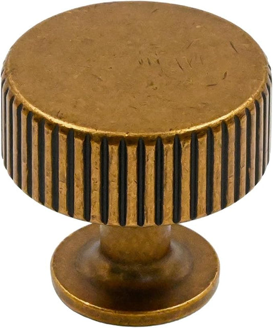 Amerdeco 10 Pack Antique Brass Cabinet Knobs Single Hole Cabinet Pulls 1 Inch Drawer Knobs and Pulls for Bathroom Cabinets ZH0071