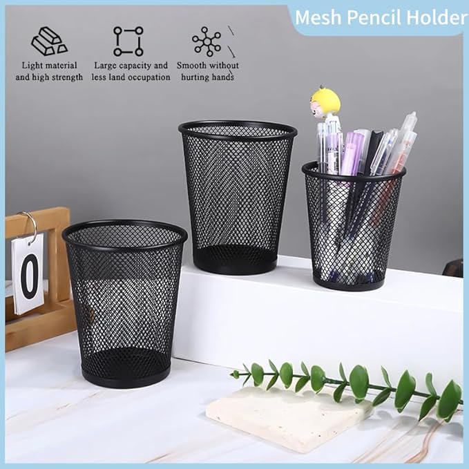 4 Packs Pen Holders, Mesh Pencil Holder Metal Pen Cup Black for Desk, Multifunctional Organizer for Office School Home Makeup Brush，Pencil Cup for Pen
