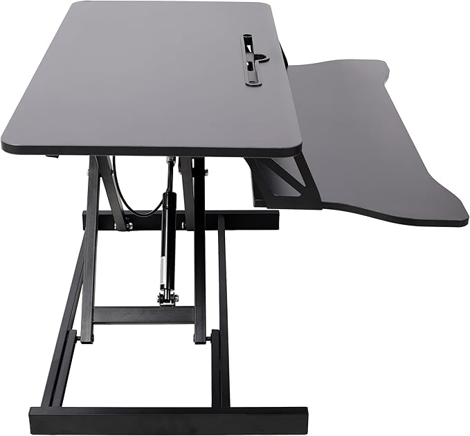 32 Inch Height Adjustable Stand Up Laptop Desk Converter, Heavy Duty Standing Computer Workstation Riser with Removable Keyboard Tray for Home Office Workshop, Spacious Platform for Monitor, Black