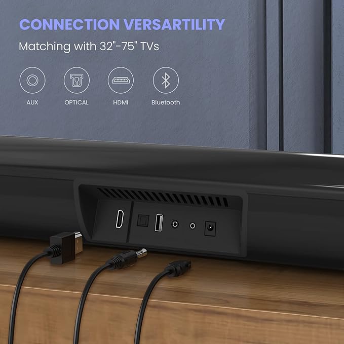 Sound bar, BESTISAN Soundbar Wired and Wireless Bluetooth 5.0 HDMI-ARC Speaker for TV (28 Inches, HDMI-ARC Connection, Optical Cable Included, DSP, Bass Adjustable, Wall Mountable)