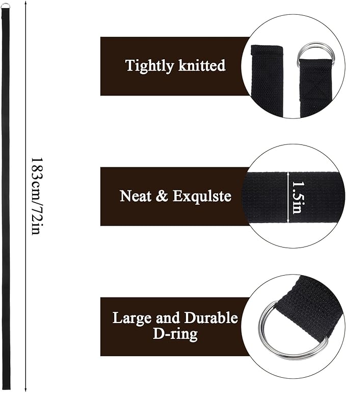 10-Pack 6ft Adjustable Yoga Strap Pilates Non-Elastic Stretching Belt with Metal D-Ring for Men Women Physical Fitness Gym workout training Exercise Stretch Band