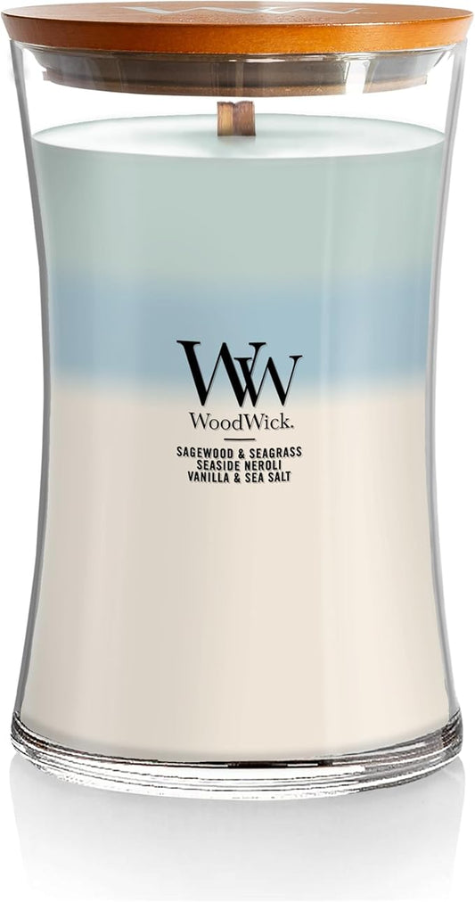 WoodWick Oceanic Scented Trilogy Large Hourglass Candle, Crackles as it Burns, Perfect for gifting, 21oz