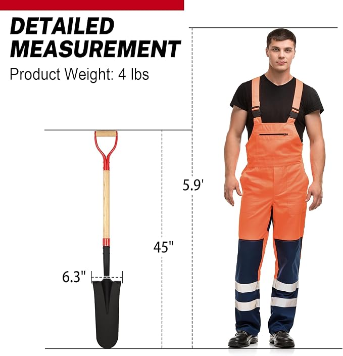 Nohovu Spade Shovel for Digging, Heavy Duty Shovel with D-Handle, Trench Shovel for Gardening, 45 Inches