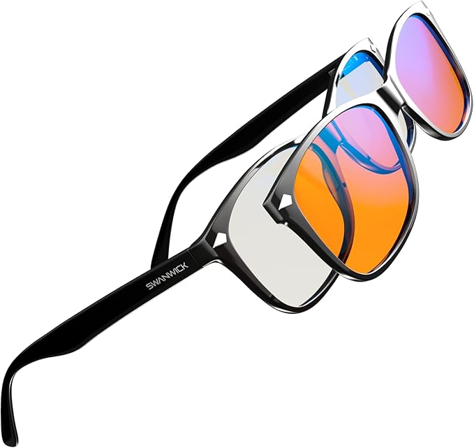 CLASSIC DAY & NIGHT MAGNETIC SNAP-ON SET - Premium Blue Light Blocking Glasses, Clear Lens, Block Blue Light from Gaming PC, Smartphone w/FREE $497 Training Course (Black, Regular)