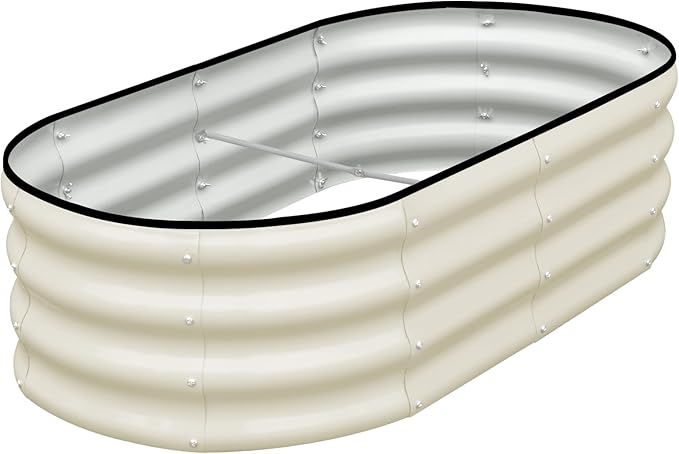 SnugNiture Galvanized Raised Garden Bed, 4x2x1ft Oval Metal Planter Box for Planting Outdoor Plants Vegetables