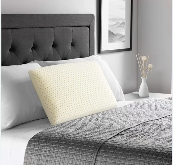 100% Natural Talalay Latex Sleeping Bed Pillow - Luxury Soft Queen Size Pillow for Side, Back, and Stomach Sleepers - Removable Breathable Cotton Cover (Queen Size)