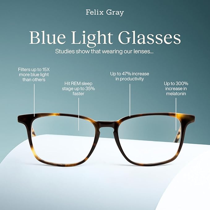 Felix Gray Nash Blue Light Glasses for Women, Blue light glasses Men – Sleep & Wellness Support, Eye Strain Relief