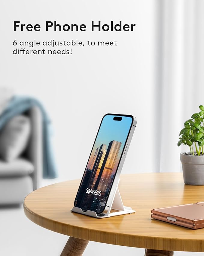 Samsers Multi-Device Foldable Bluetooth Keyboard with Touchpad, Rechargeable Dual-Mode(2.4G+BTx2) Wireless Keyboard with Holder, Portable Folding Keyboards for Android Windows iOS Mac OS - Pink