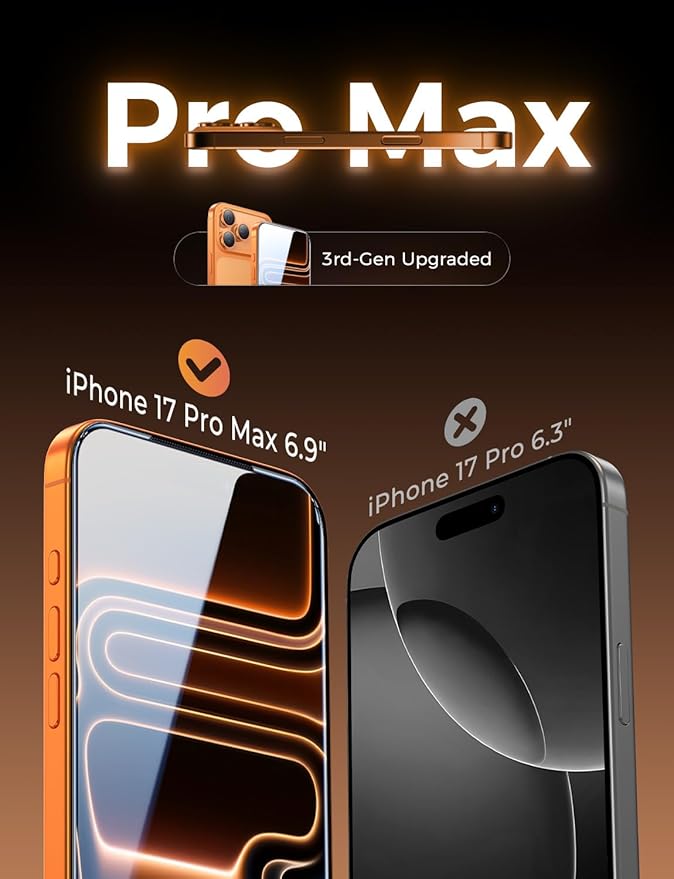MAGIC JOHN 3rd Gen Upgraded for iPhone 17 Pro Max Screen Protector 6.9 Inch,HD Clear,Shatterproof Tempered Film,Auto Dust-Elimination,Bubble Free,Easy Installation,2 Pack