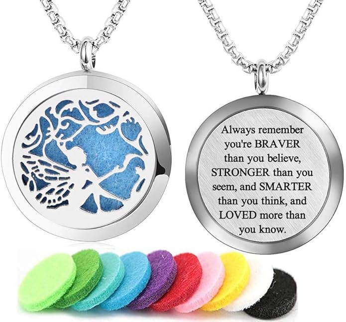 Aromatherapy Essential Oil Diffuser Necklace 316L Stainless Steel Locket Pendant with 24 Inch Chain