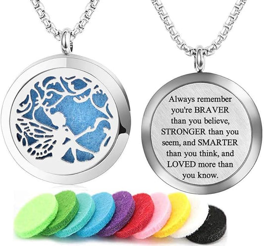 Aromatherapy Essential Oil Diffuser Necklace 316L Stainless Steel Locket Pendant with 24 Inch Chain