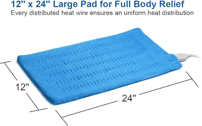 Heating Pad Electric Fast-Heating for Back/Waist/Abdomen/Shoulder/Neck Pain and Cramps Relief - Moist and Dry Heat Therapy with Auto-Off 12"x24" Hot Heated Pad by GOQOTOMO-HF-B(Blue)