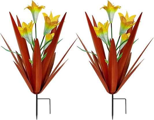 Homight Metal Agave Plant Decoration - Outdoor Garden Decorative Art - 2 Big Yellow Lilies