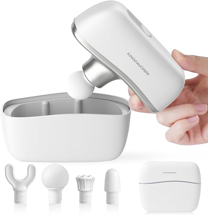 KingPavonini Mini Massage Gun with All-in-One Storage Case, Pocket-Sized Small Massage Gun Deep Tissue, 0.5 lbs Portable Percussion Massager for Travel, Gym, Gift for Women Men