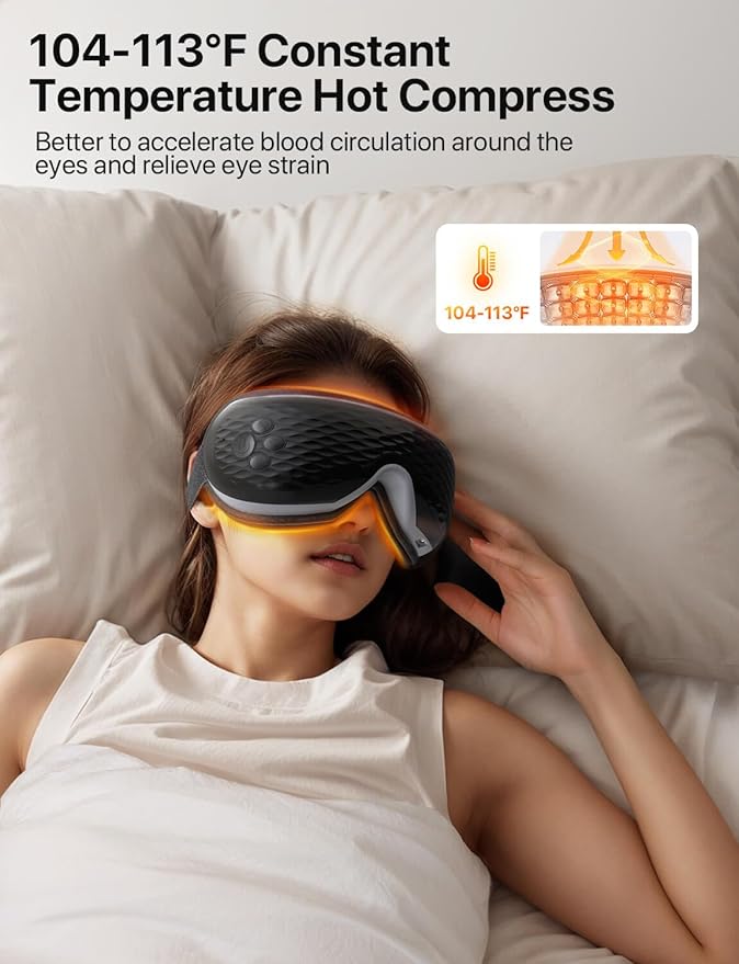 ALLJOY Eye Massager with Heat, Compression, Bluetooth, Heated Eye Mask with Music, Relieve Fatigue, Improve Sleep, Reduce Stye Eyes, Gifts for Dad, Friends and Mom(Black)