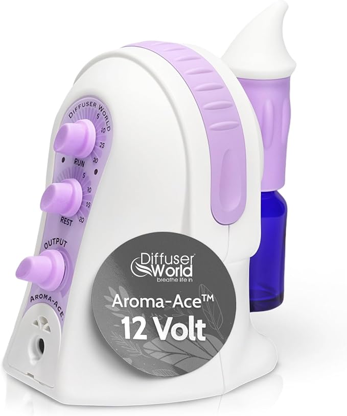 Waterless Diffuser for Essential Oils 12V Aroma-Ace™, Made in USA Lavender Aroma Atomizer Waterless Essential Oil Diffusers for Home Large Room, Air Aromatherapy Home Scent Diffusers