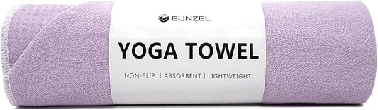 Eunzel Hot Yoga Towel - Microfiber Non Slip Yoga Mat Towel with Grip Dot Sweat Absorbent Towel for Hot Yoga, Pilates and Fitness 72" x 24", Taro Purple/White