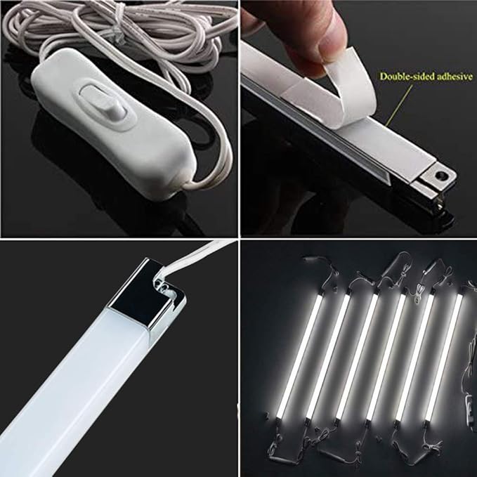 Led Light Strips Kit, (6) 12’’ Linkable Light Bars + Rocker Switch + UL Power Adapter, Under Cabinet Lighting for Locker Closet Shelf, Showcase Lighting, 6000K Cool White