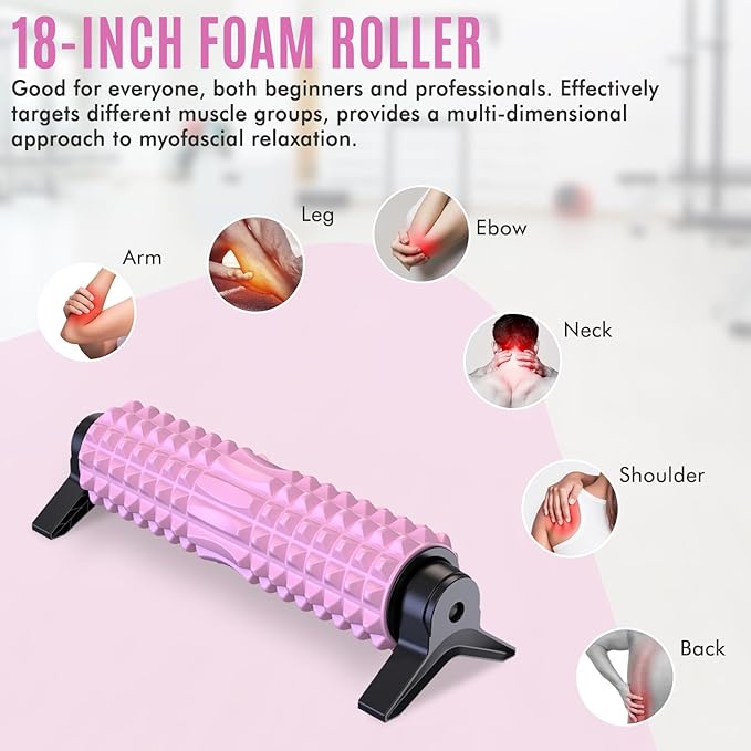 Trigger Point Foam Roller with Stand, 21 Inch Medium Density Foam Roller Long Back Roller Exercise Foam Roller for Physical Therapy, Muscles Deep Tissue, Pilates, Back Pain and Muscle Recovery (Pink)