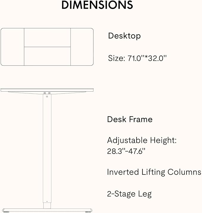 SANODESK Electric Standing Desk 71x32 Inch Height Adjustable Stand Up Desk Home Office Computer Workstation Sit Stand Home Office Desk with Splice Board (White Frame + White Top)