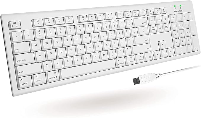 Macally Full-Size USB Wired Keyboard for Mac Mini/Pro, iMac Desktop Computer, MacBook Pro/Air Desktop w/ 16 Compatible Apple Keyboard with Numeric Keypad, Rubber Domed Keycaps - Spill Proof