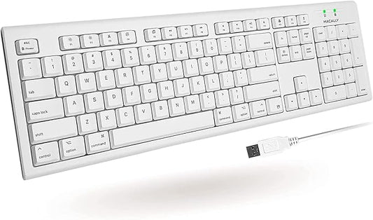 Macally Full-Size USB Wired Keyboard for Mac Mini/Pro, iMac Desktop Computer, MacBook Pro/Air Desktop w/ 16 Compatible Apple Keyboard with Numeric Keypad, Rubber Domed Keycaps - Spill Proof