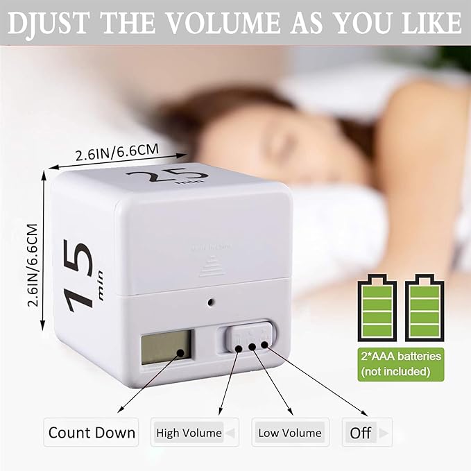 Rotating Pomodoro Timer, 5/25/15/45 Mins Preset, Desk Cube Countdown Flip Productivity Timer for ADHD, Time Management, Classroom, Workout, Kitchen, Cooking, Study, White