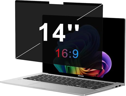OMOTON Magnetic Laptop Privacy Screen 14 Inch 16:9, Anti-Spy Filter, Matte Anti Glare Blue Light Protector, Easy Install & Remove
