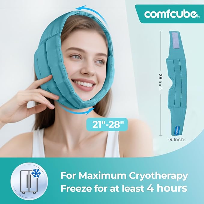 Wisdom Teeth Ice Pack Head Wrap, 2 Hours Long Lasting Cold Therapy Flexible Snug Fit Jaw Ice Pack for Face Oral Surgery, TMJ, Teeth Removed Pain, Cosmetic Injection